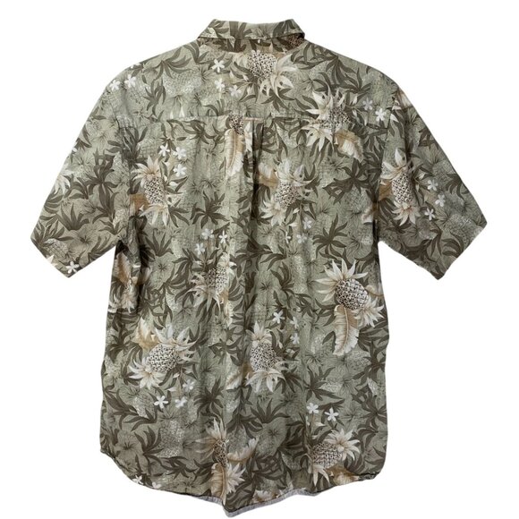 David Taylor Mens Hawaiian Shirt Large Beige Floral Button-Up Short Sleeve Y2K - Picture 2 of 7